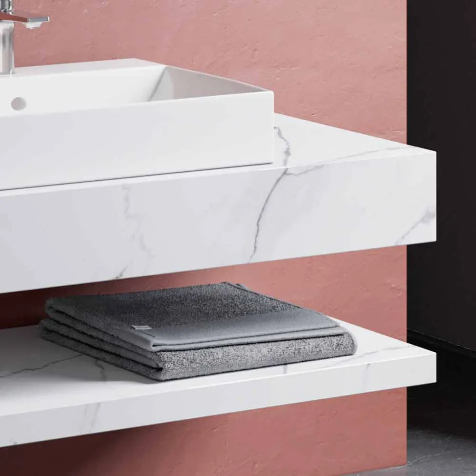 Samenstelling 3 hangende badkamermeubels in porseleinen aardewerk 4 afwerkingen - Rambina Viadurini