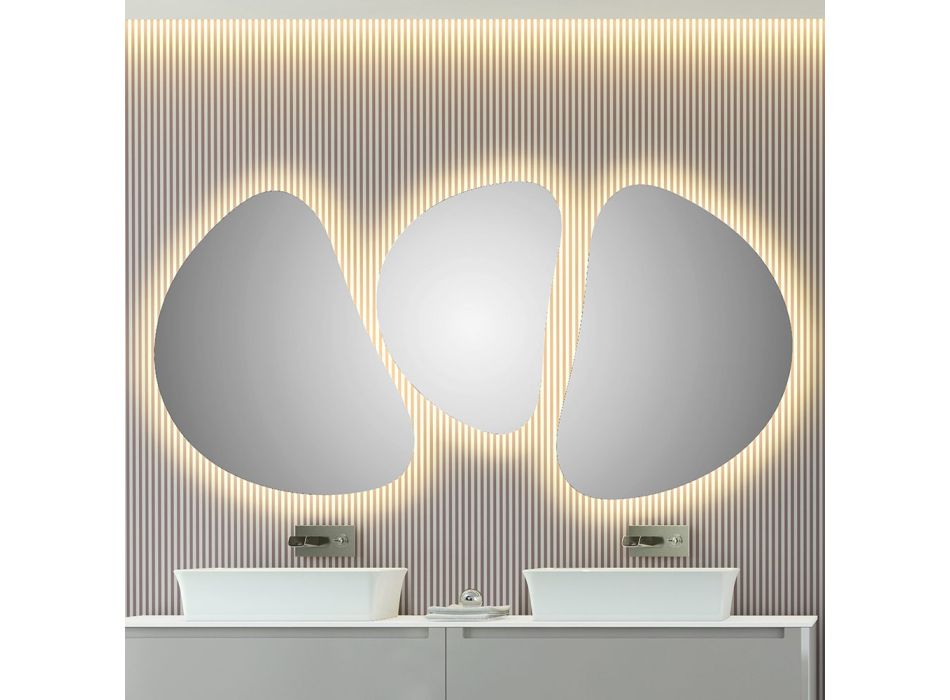 Samenstelling 3 Wandspiegels met LED-verlichting Made in Italy - Fagiolao Viadurini