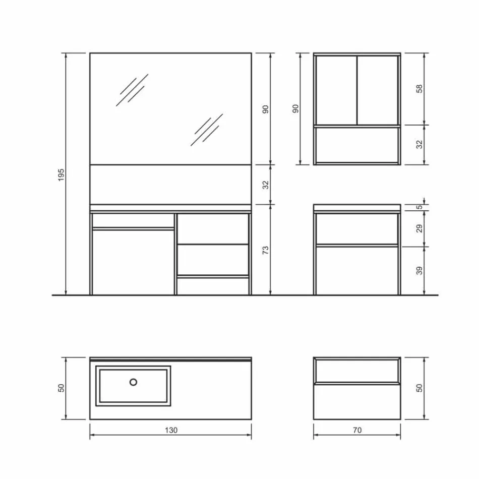 Samenstelling 5 vrijstaande badkamermeubels in metaal en Ecolegno Made in Italy - Cizco Viadurini