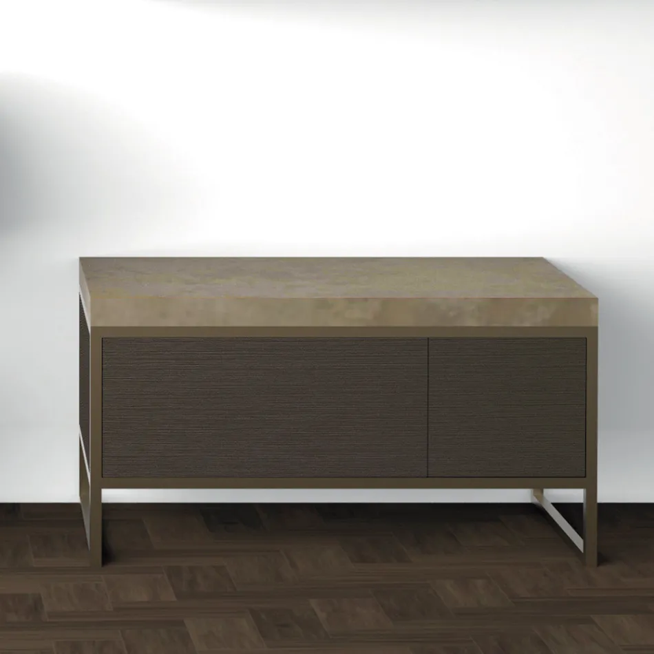 Samenstelling 5 vrijstaande badkamermeubels in metaal, ecolegno en luxe aardewerk - Cizco Viadurini