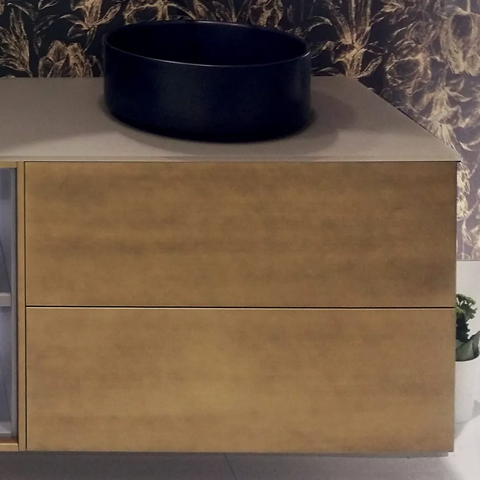 Samenstelling 5 hangende badkamermeubels in hout en kristal Made in Italy - Renga Viadurini