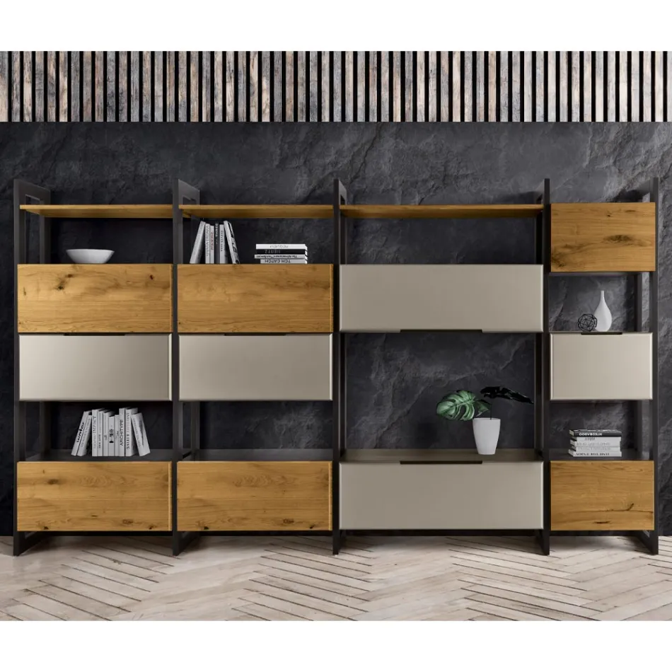 Wandcompositie in Mdf en eikenhouten meubelplaat Made in Italy - Marit Viadurini