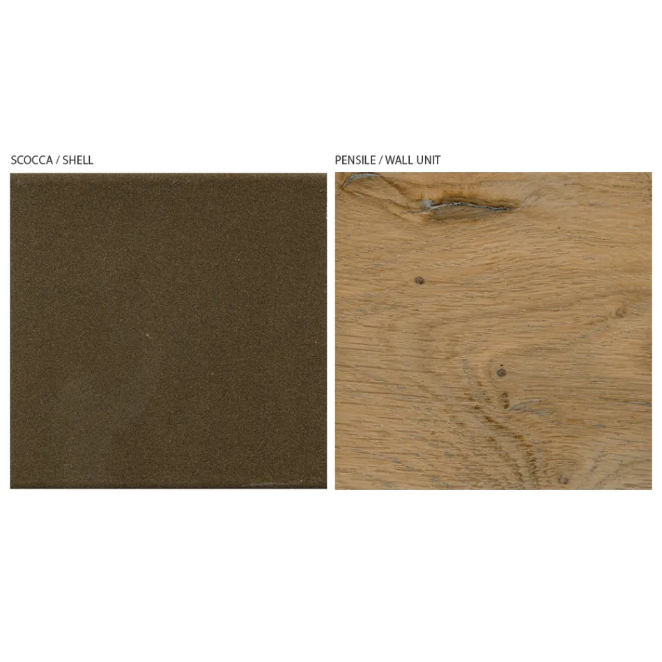 Moderne wandcompositie in Scandinavisch geknoopt eiken en ijzeren afwerking - Iselin Viadurini