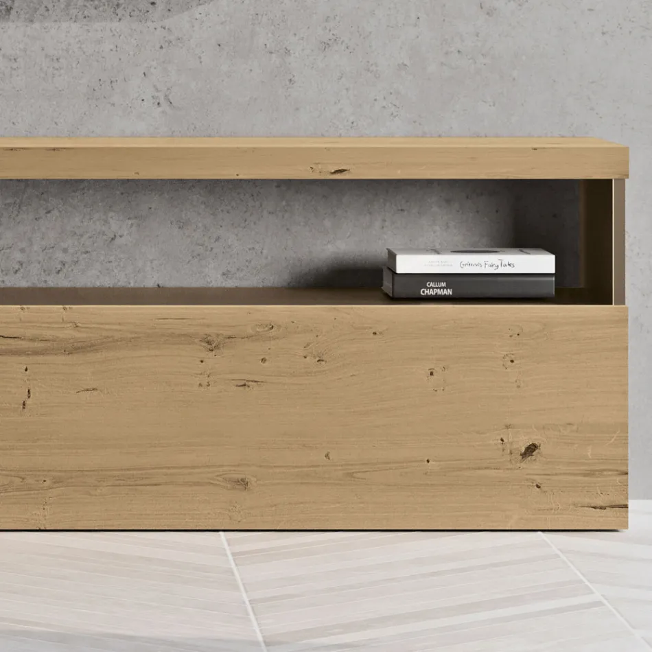 Moderne wandcompositie in Scandinavisch geknoopt eiken en ijzeren afwerking - Siri Viadurini