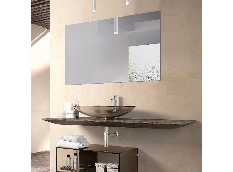 Design badkamermeubelsamenstelling in hout, gebronsd kristal en spiegel - Tonal Viadurini
