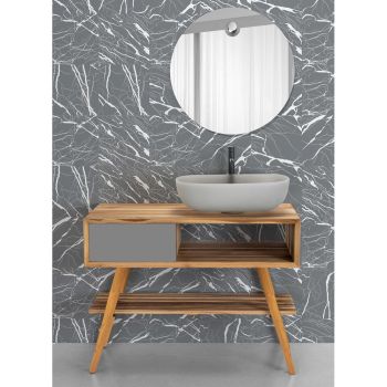 Grijze badkamermeubelcompositie met spiegel en bodemkast - Sylviane