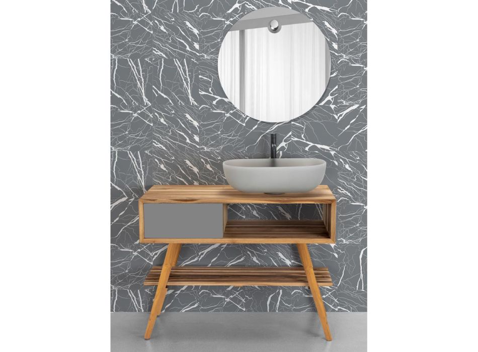 Grijze badkamermeubelcompositie met spiegel en bodemkast - Sylviane Viadurini