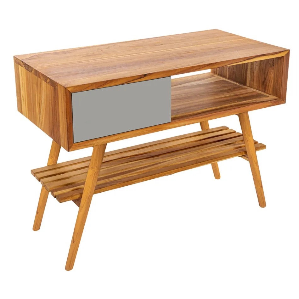 Grijze badkamermeubelcompositie met spiegel en bodemkast - Sylviane Viadurini