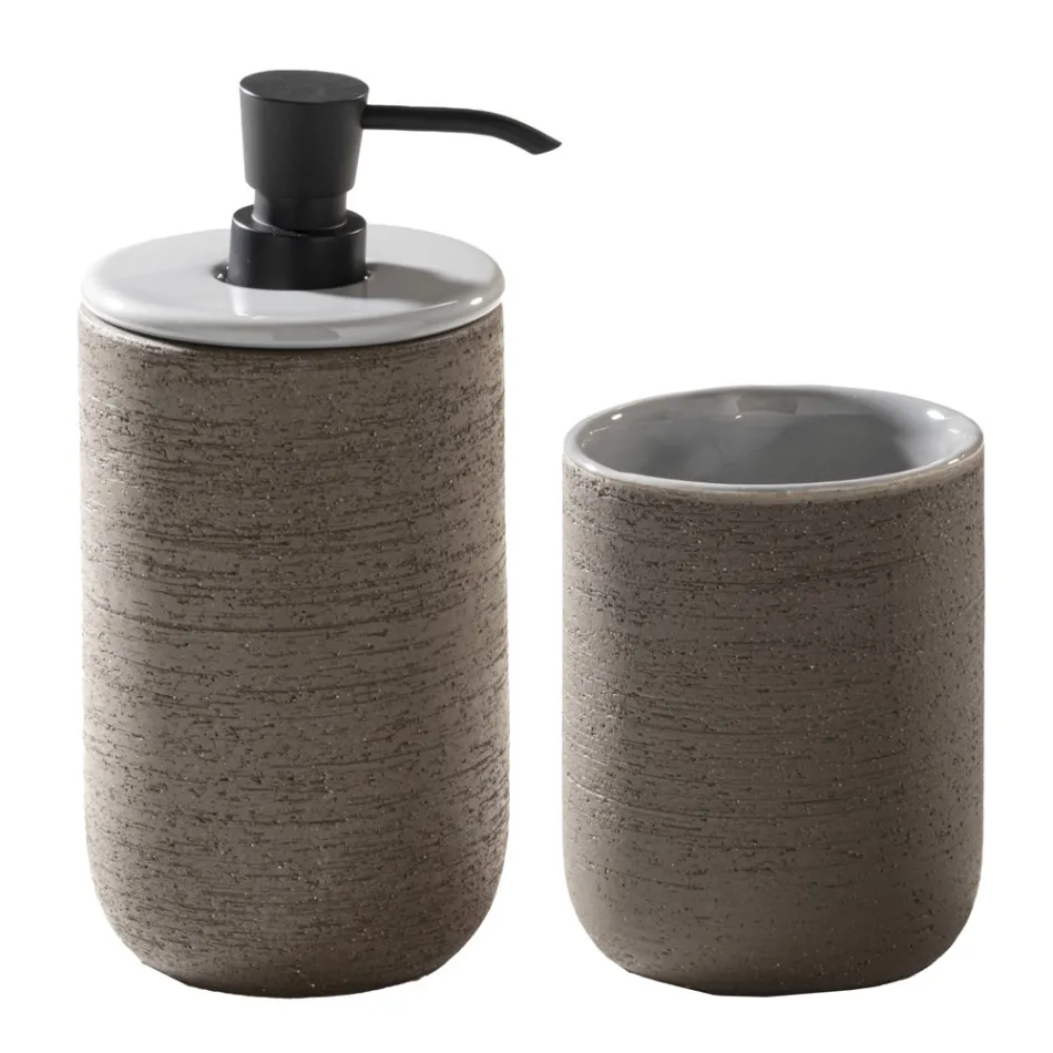 Grijze badkamermeubelcompositie met spiegel en bodemkast - Sylviane Viadurini