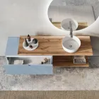 Tiffany blauwe en eiken badkamersamenstelling met spiegel Made in Italy - Ermes Viadurini