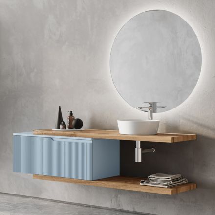 Tiffany blauwe en eiken badkamersamenstelling met spiegel Made in Italy - Ermes Viadurini