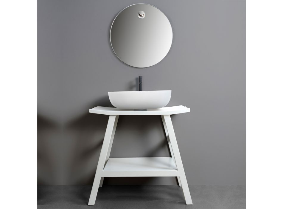 Witte badkamercompositie met krasbestendige accessoires en spiegel - Patryk Viadurini