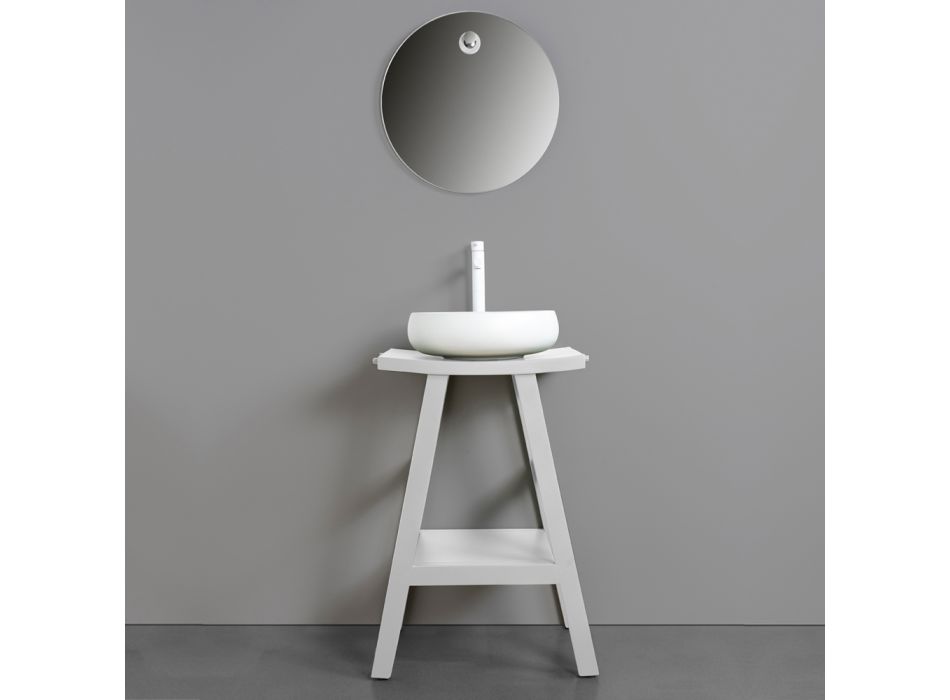 Witte badkamercompositie met accessoires van klei en spiegel - Maryse Viadurini