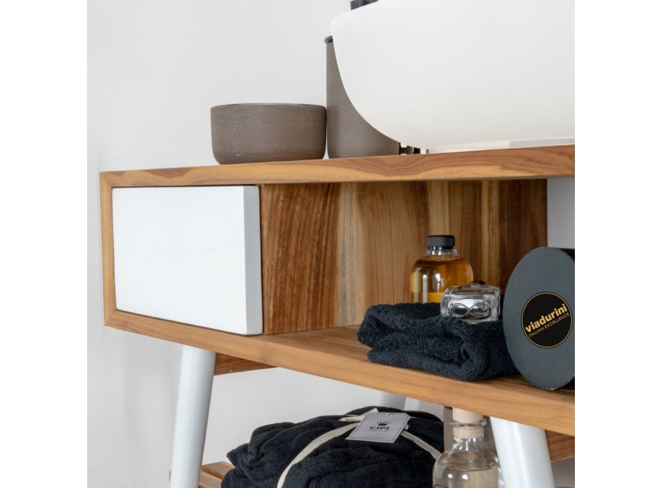Witte badkamercompositie met kast, spiegel en accessoires - Sylviane Viadurini