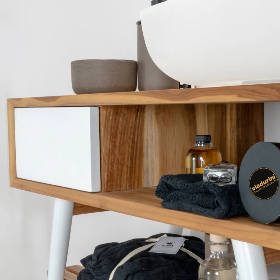 Witte badkamercompositie met kast, spiegel en accessoires - Sylviane Viadurini