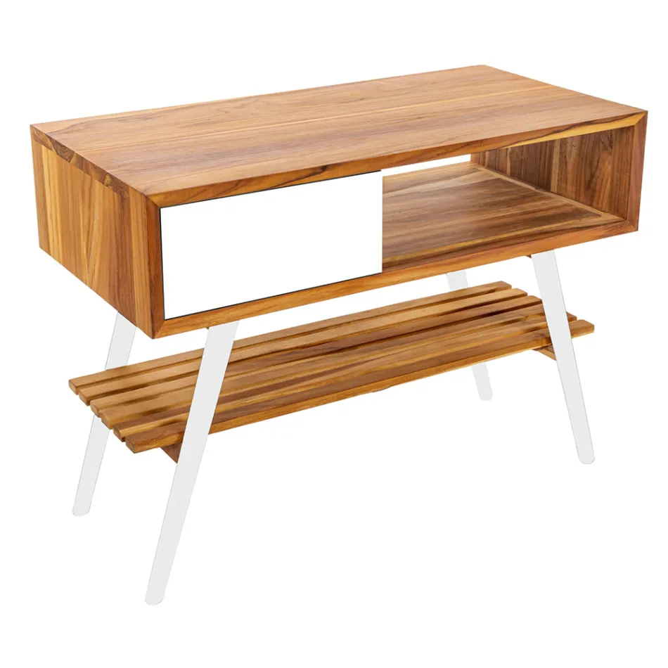 Witte badkamercompositie met kast, spiegel en accessoires - Sylviane Viadurini