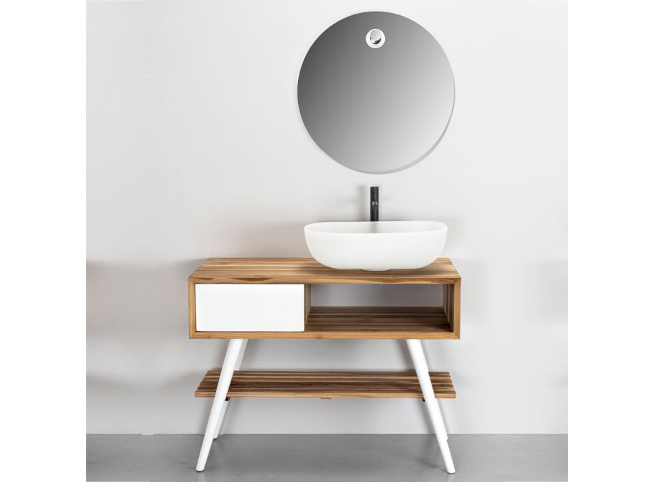 Witte badkamercompositie met kast, spiegel en accessoires - Sylviane Viadurini