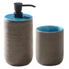 Blauwe badkamercompositie met teakhouten vloerkast en accessoires - Sylviane Viadurini