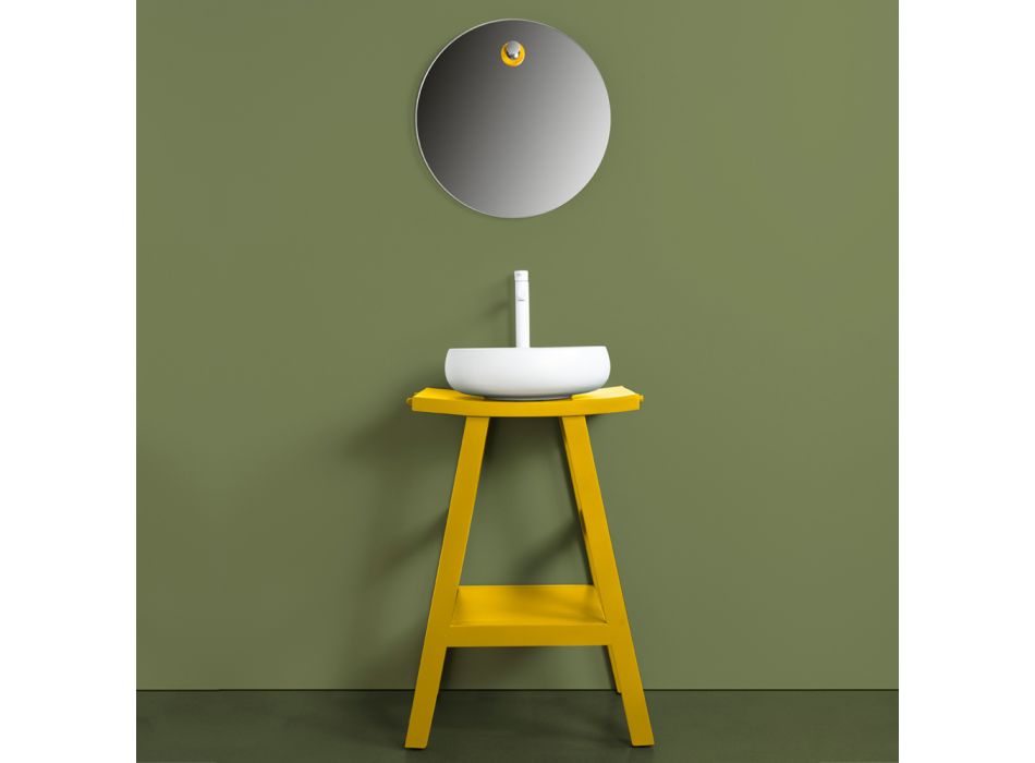 Gele badkamercompositie inclusief spiegel en accessoires - Maryse Viadurini