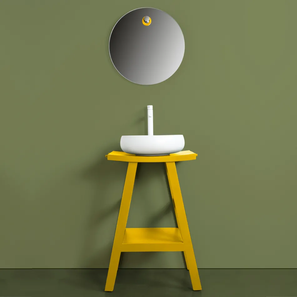 Gele badkamercompositie inclusief spiegel en accessoires - Maryse Viadurini