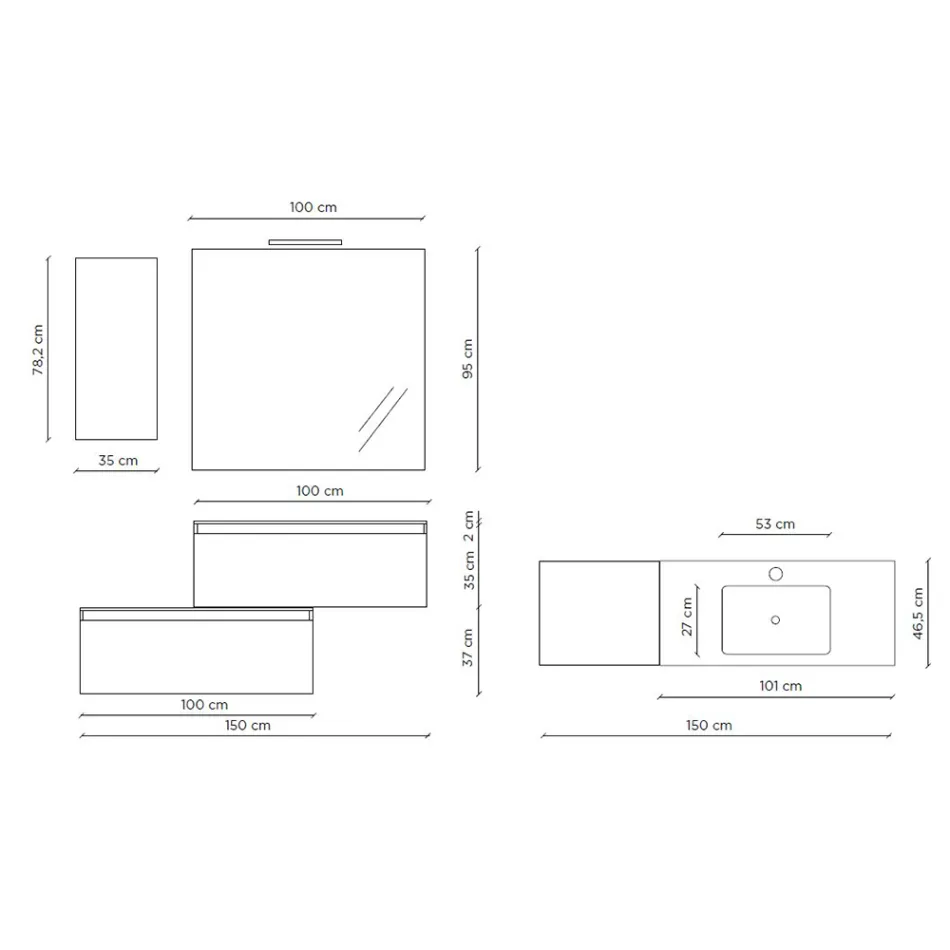 Badkamercompositie compleet met wastafel, antikrasbasis en spiegel Made in Italy - Dream Viadurini