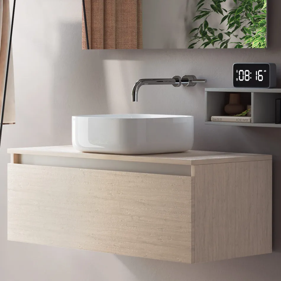 Badkamercompositie Compleet met wastafel, spiegel en voet Made in Italy - Dream Viadurini