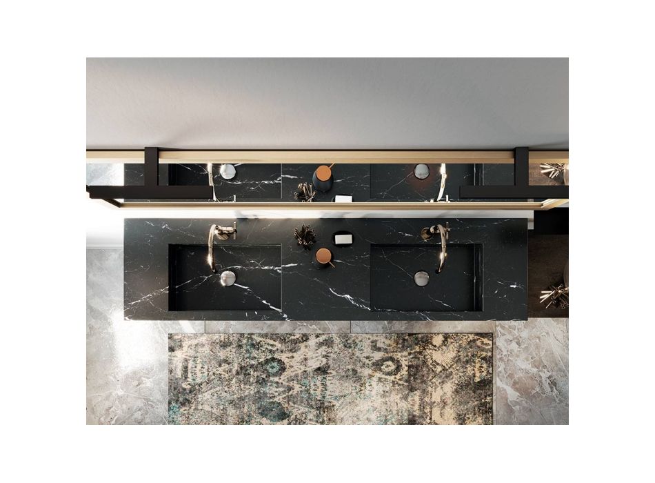 Badkamercompositie compleet met spiegel en dubbele wastafel Made in Italy - Palom Viadurini