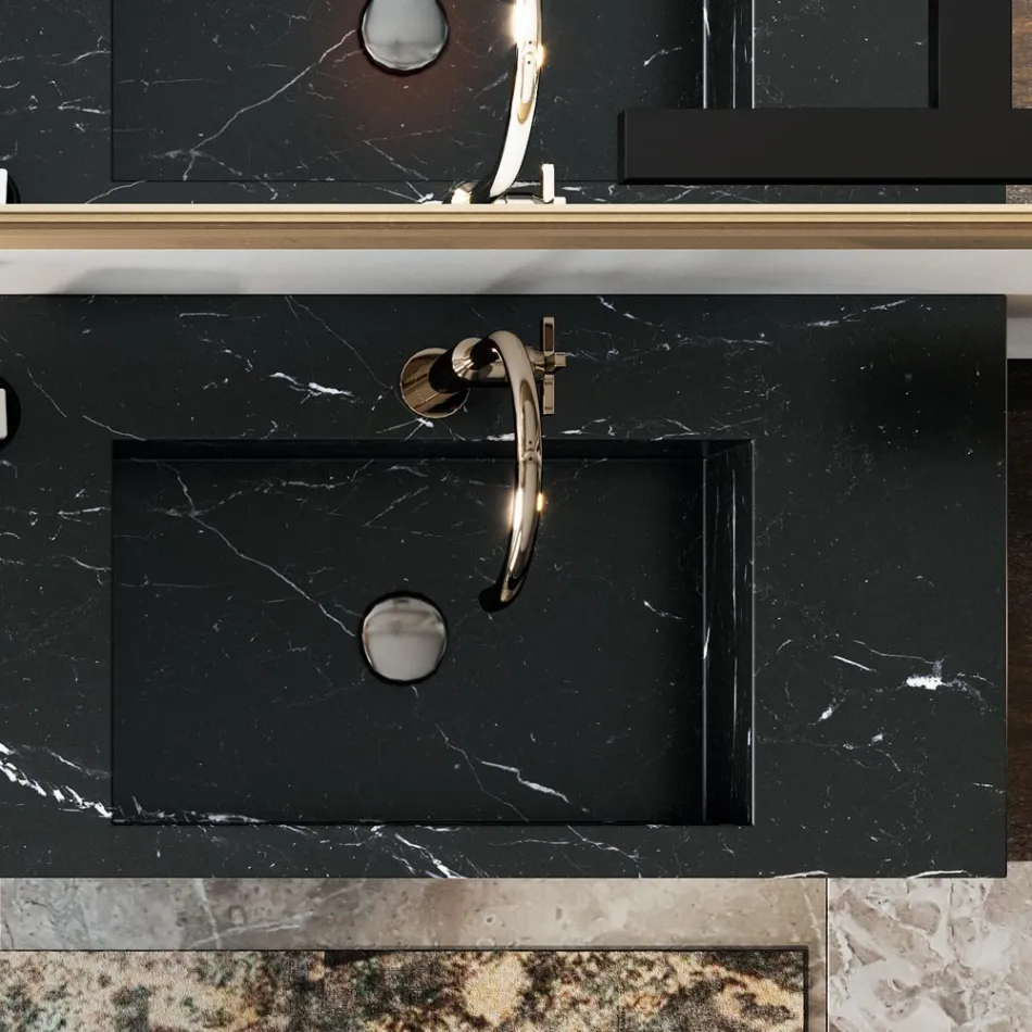 Badkamercompositie compleet met spiegel en dubbele wastafel Made in Italy - Palom Viadurini