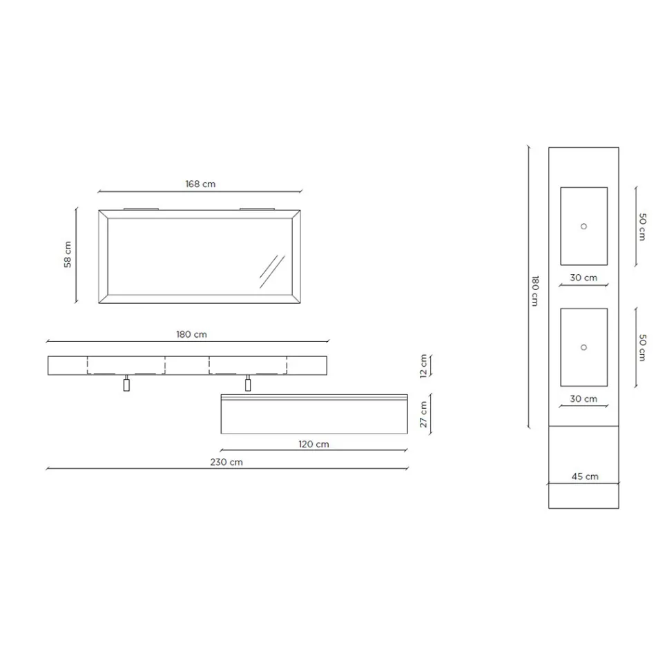 Badkamercompositie compleet met spiegel en dubbele wastafel Made in Italy - Palom Viadurini