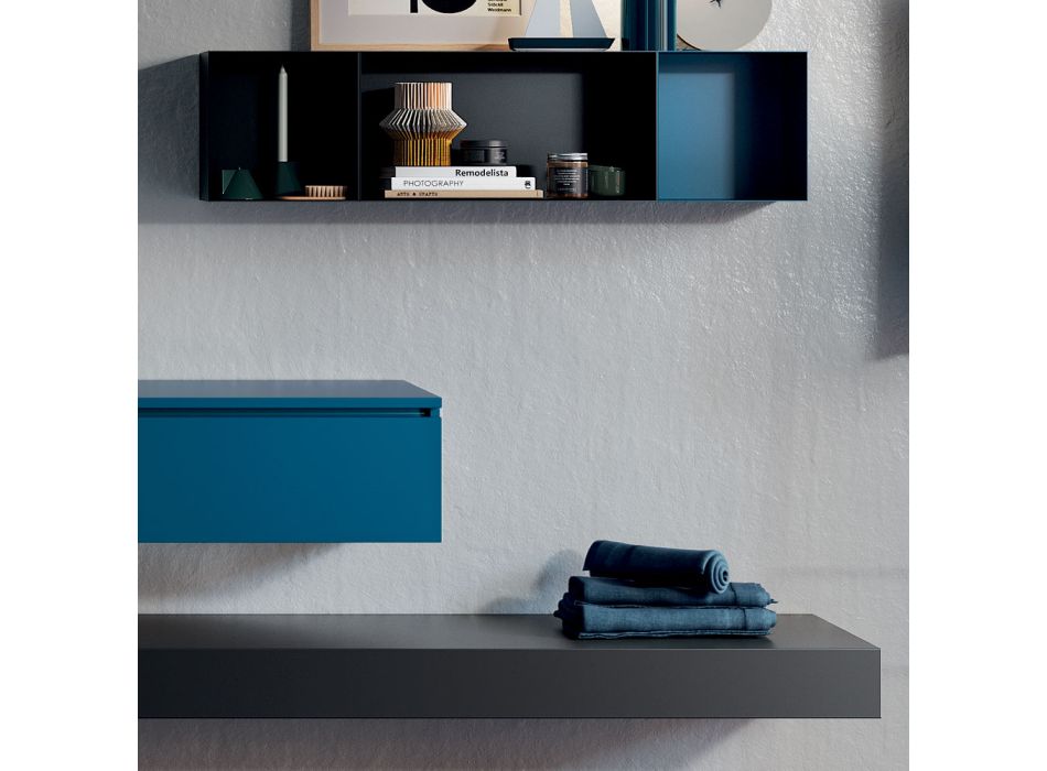 Badkamercompositie compleet met spiegel, keramische wastafel Made in Italy - Palom Viadurini
