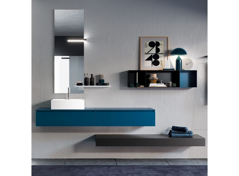 Badkamersamenstelling compleet met spiegel, keramische wastafel Made in Italy - Palom Viadurini