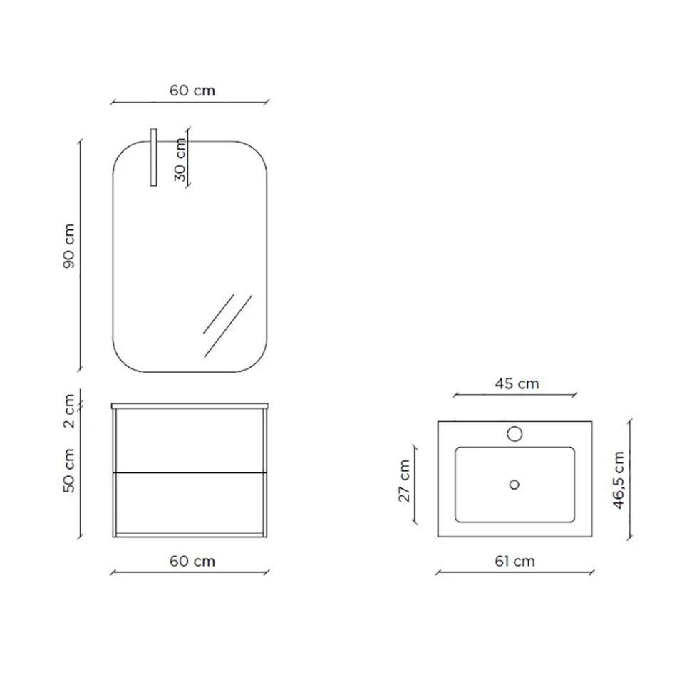 Badkamer Samenstelling Samengesteld uit Spiegel en Anti-krasbasis Gemaakt in Italië - Kilo's Viadurini