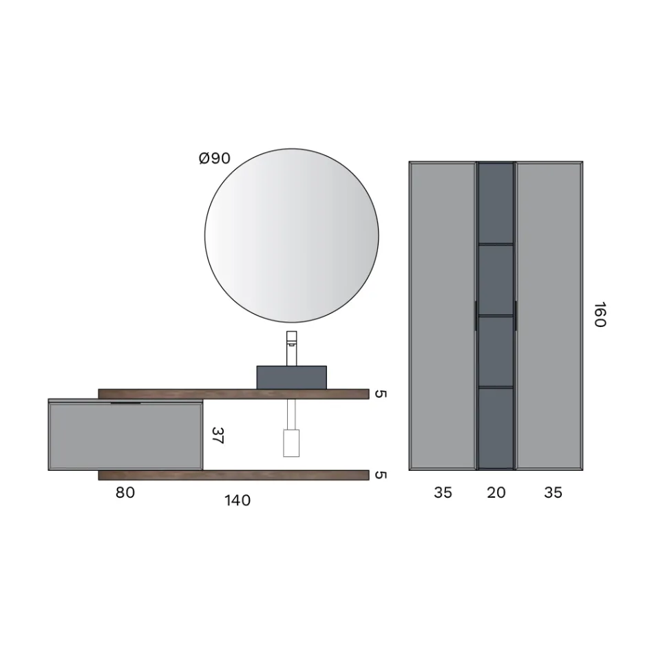 Badkamerset bestaande uit 1 onderkast met 1 lade, wastafel en 2 kolommen - Orione Viadurini