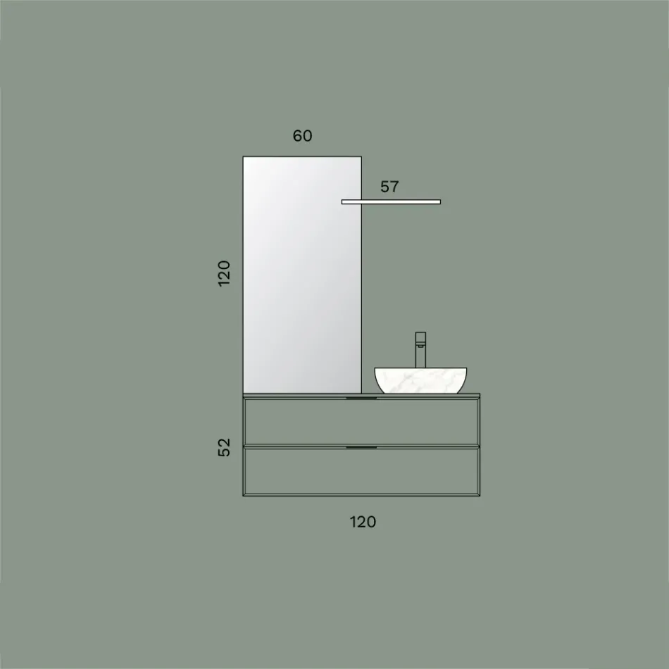 Badkamerset bestaande uit 1 onderkast met 2 lades, wastafel en spiegel - Orione Viadurini