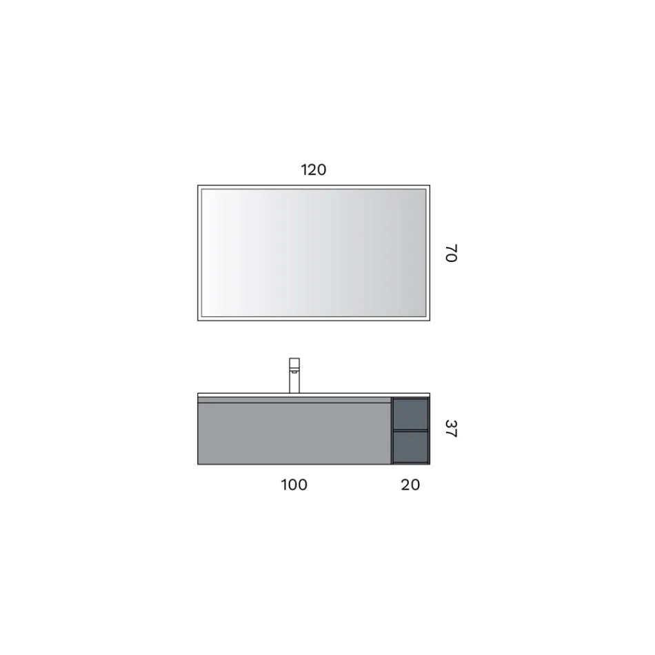 Badkamercompositie met 1 basis, 1 lade, open vak en spiegel - Titan Viadurini