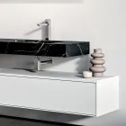 Badkamercompositie met 1 witte lade, spiegel en Marquina HPL-plank - Velaria Viadurini