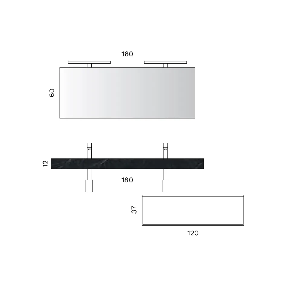 Badkamercompositie met 1 witte lade, spiegel en Marquina HPL-plank - Velaria Viadurini