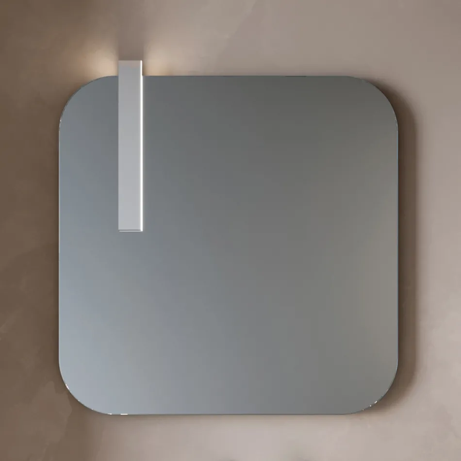 Badkamercompositie met 2 eikenhouten lades, keramische wastafel en spiegel - Titan Viadurini