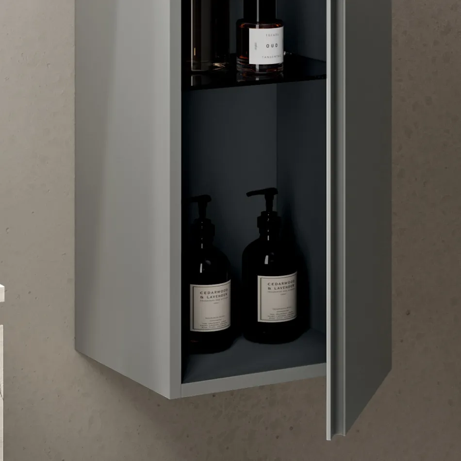 Badkamercompositie met 2 lades, wandkast, kolom en spiegel - Titan Viadurini