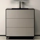 Badkamerset met 3 mat duifgrijze lades, spiegel en wastafel - Velaria Viadurini