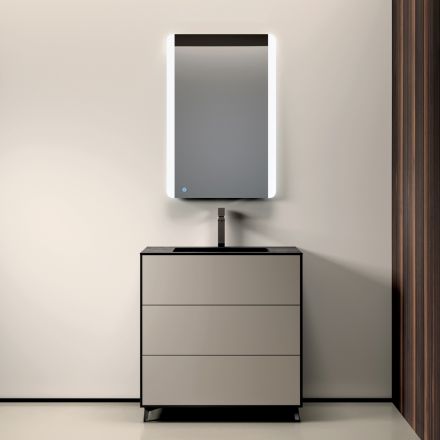 Badkamerset met 3 mat duifgrijze lades, spiegel en wastafel - Velaria Viadurini