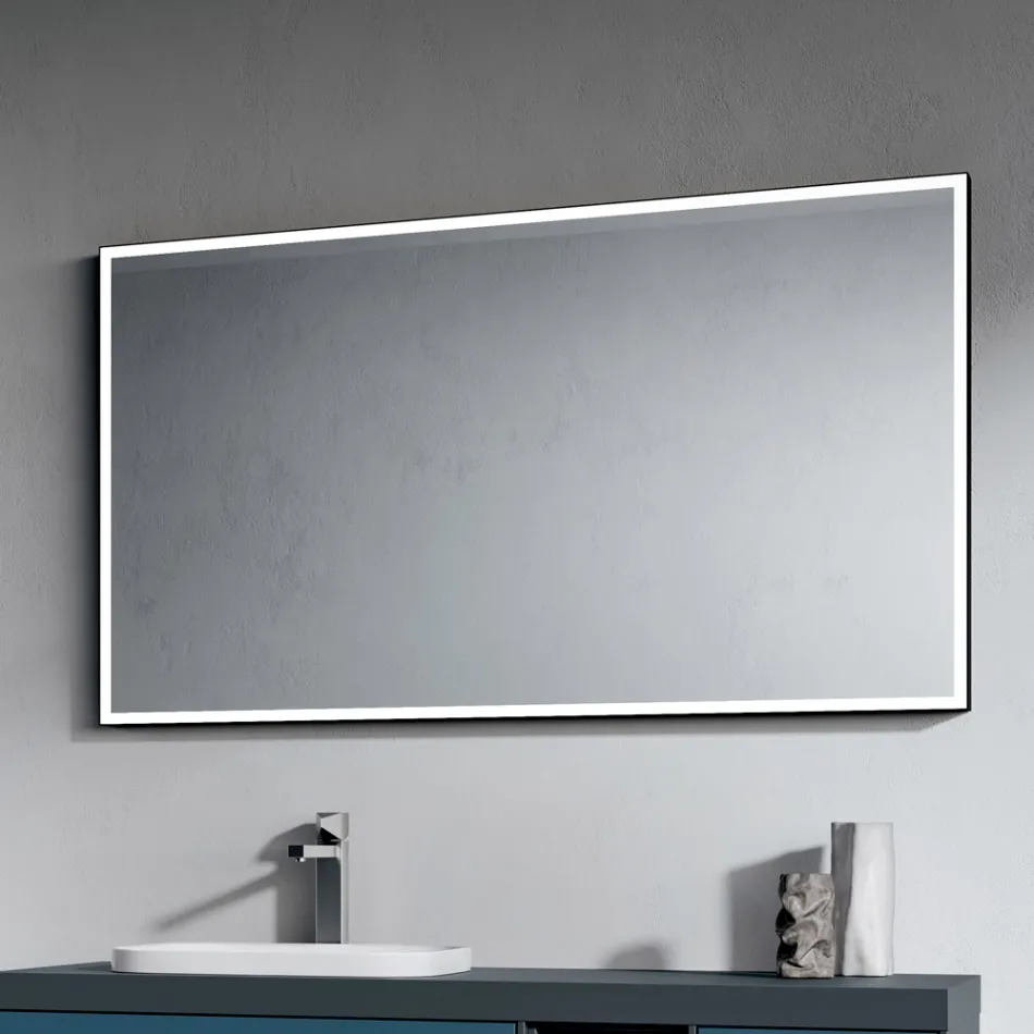 Badkamerset met 4 Avio Blue lades, spiegel en wastafel - Velaria Viadurini