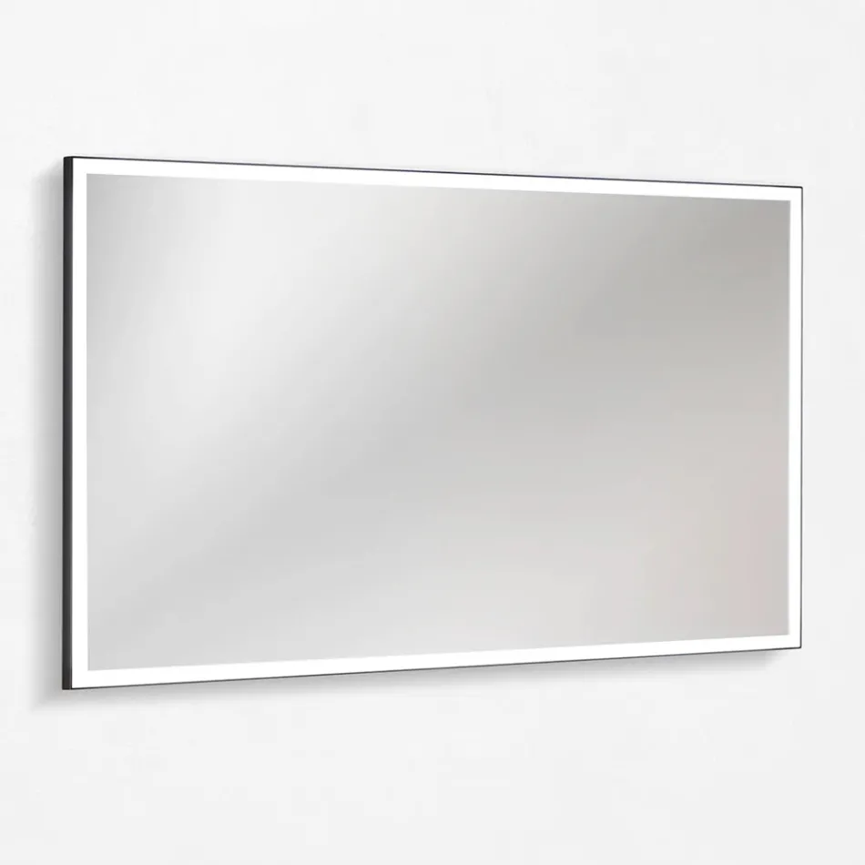 Badkamerset met 4 Avio Blue lades, spiegel en wastafel - Velaria Viadurini