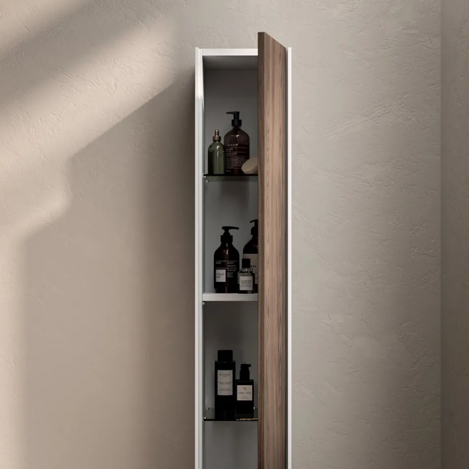 Badkamermeubel met 4 lades in Rio Oak, spiegel en wastafel - Velaria Viadurini