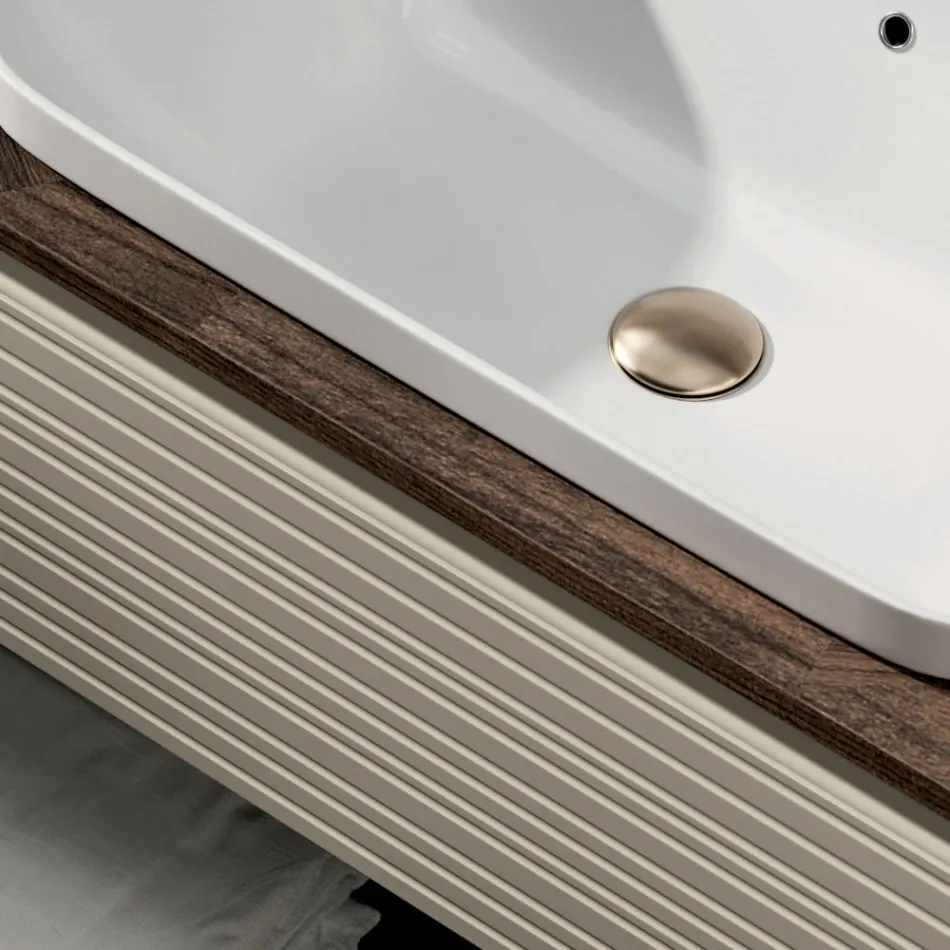 Badkamermeubel met 4 lades, wastafel, spiegel en open planken - Elios Viadurini