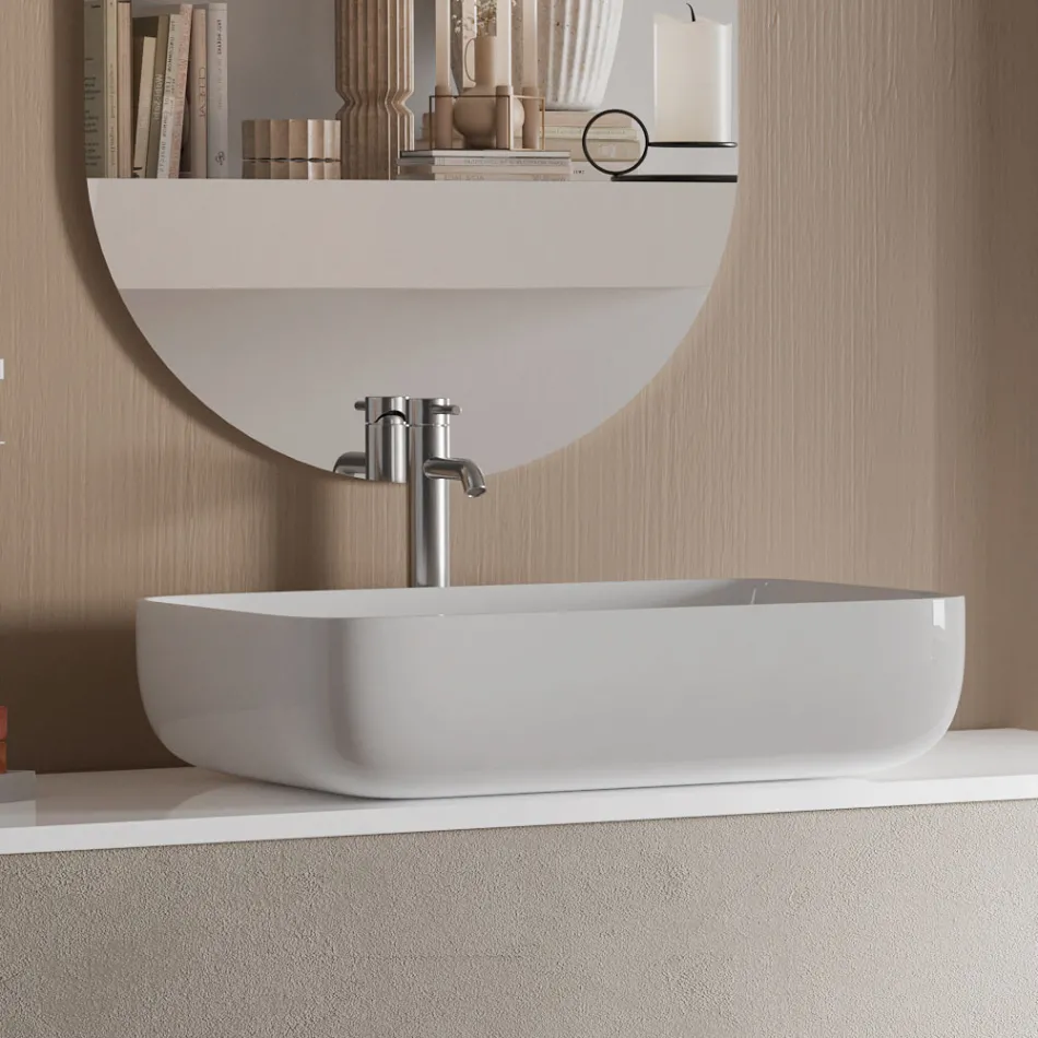 Badkamersamenstelling met Havana stenen voet, spiegel en wastafel Made in Italy - kilo's Viadurini