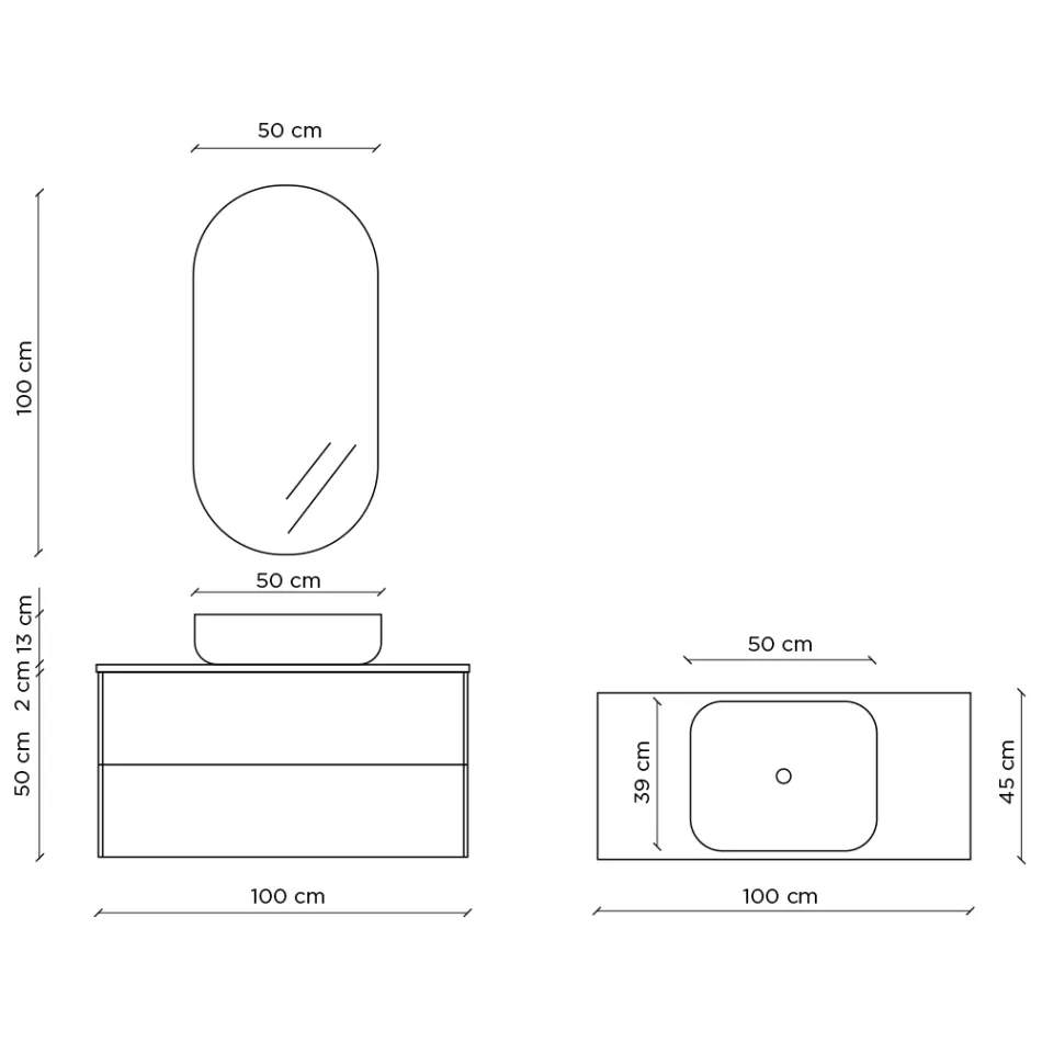 Badkamersamenstelling met Havana stenen voet, spiegel en wastafel Made in Italy - kilo's Viadurini
