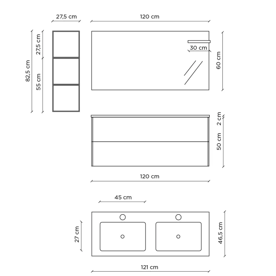 Badkamersamenstelling met Honing Eiken Onderstel, Wastafel en Spiegel Gemaakt in Italië - Kilo's Viadurini
