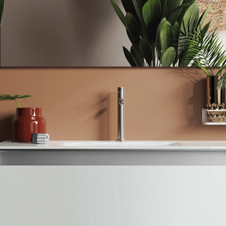 Badkamercompositie met hangende basis, spiegel en wastafel Made in Italy - Dream Viadurini