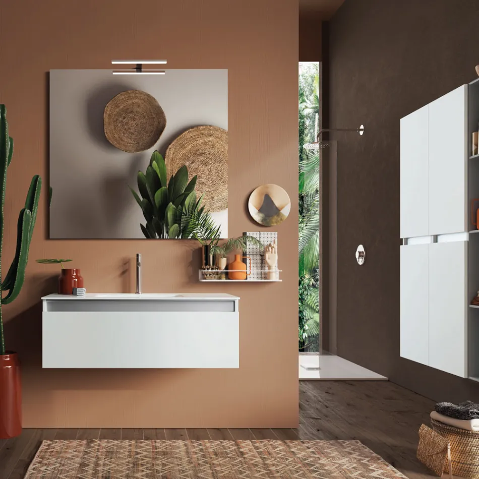 Badkamercompositie met hangende basis, spiegel en wastafel Made in Italy - Dream Viadurini